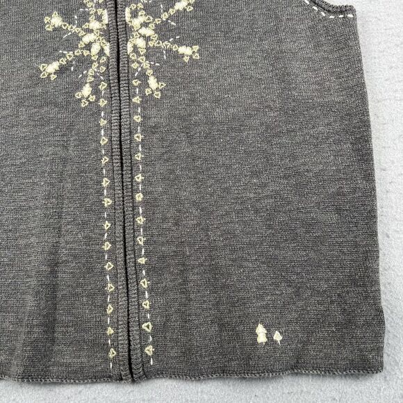 Woolrich Full Zip charcoal Gray Heathered Embroidered Snowflake Vest Womens L - Picture 5 of 16